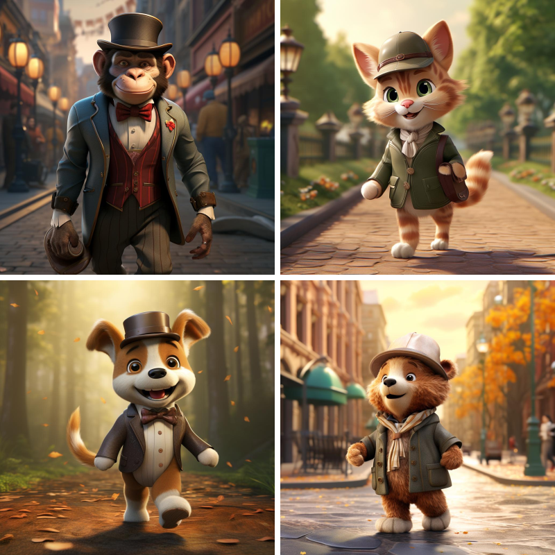 Cartoon Illustration of Old Fashion Animals