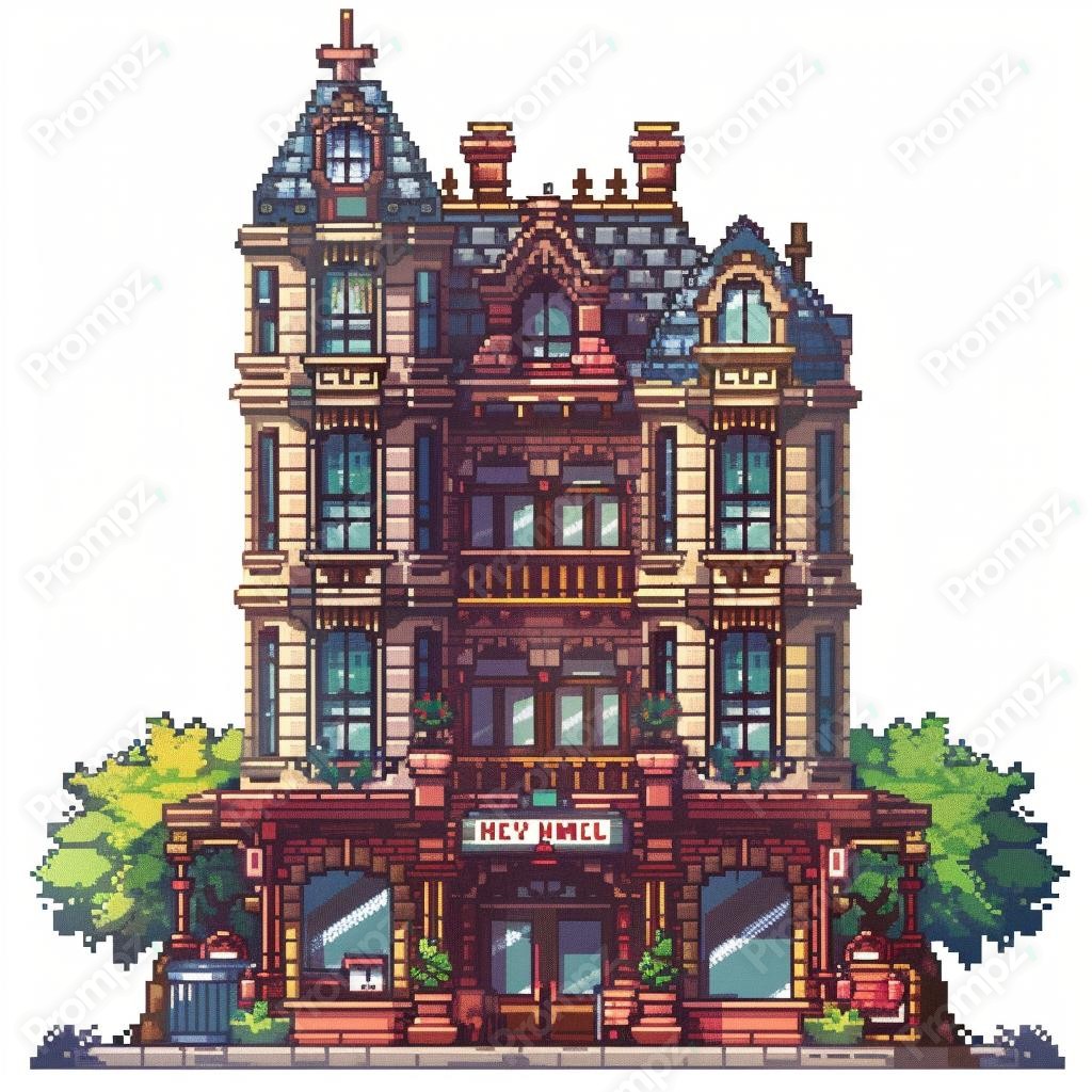 Midjourney V6 Prompt for Pixel and Gaming Buildings 2D Preview 2