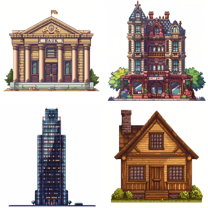 Pixel and Gaming Buildings 2D