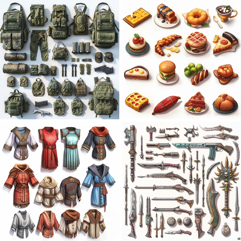 3D RPG Gaming Asset Sheet