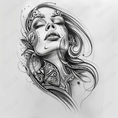 Midjourney V6 Prompt for Ink Illustrations for Tattoos Thumbnail for image example 1