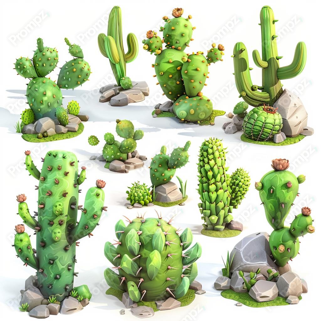 Midjourney V6 Prompt for 3D Gaming Asset Sheet for Plants and Flowers Preview 4