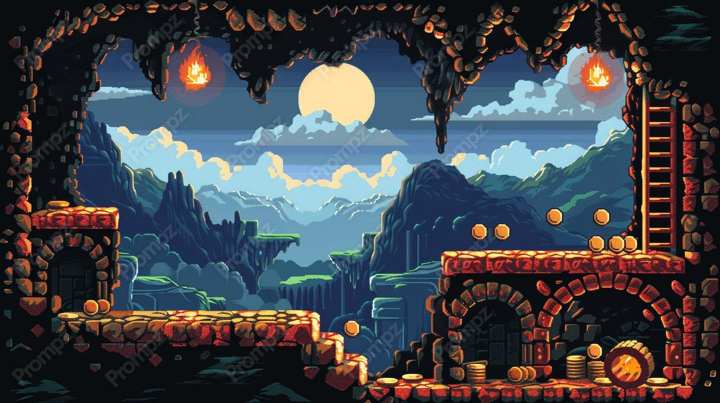 Midjourney V6 Prompt for 2D Pixel Gaming Backgrounds Preview 1