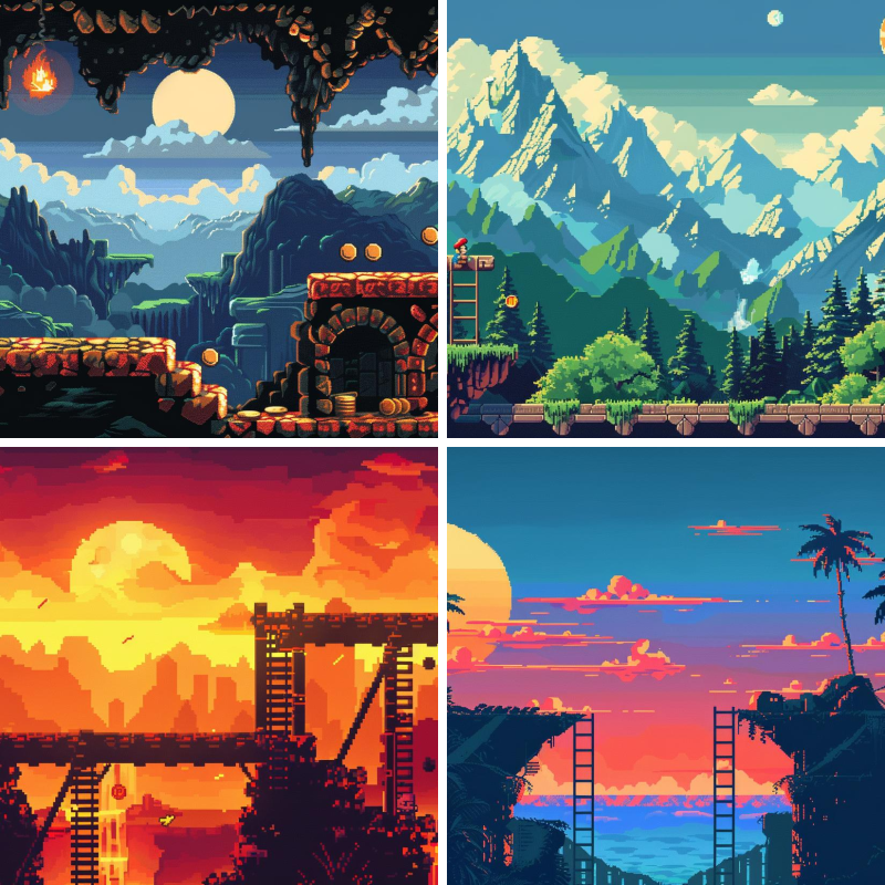 2D Pixel Gaming Backgrounds